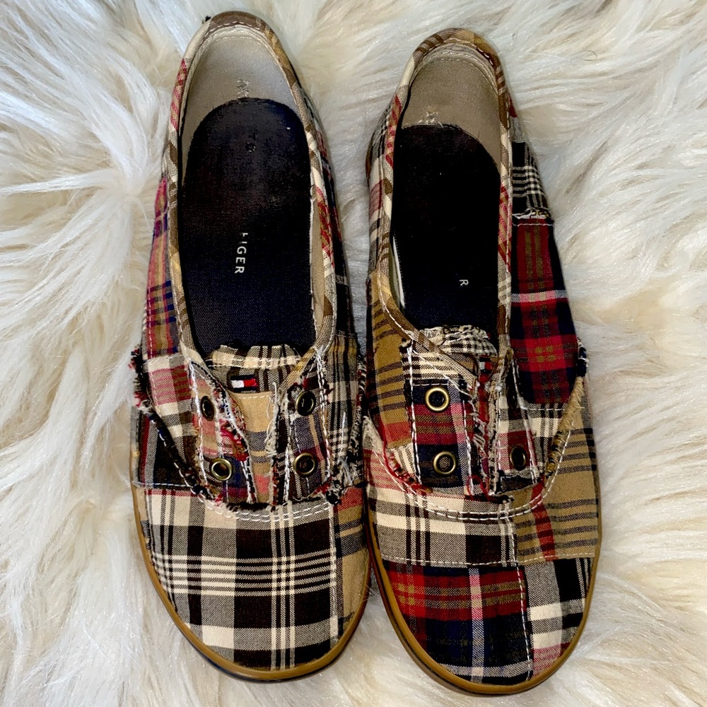 Tommy Hilfiger Vintage Plaid Patchwork Slip Ons | Bobbie Resort Madras Shoes